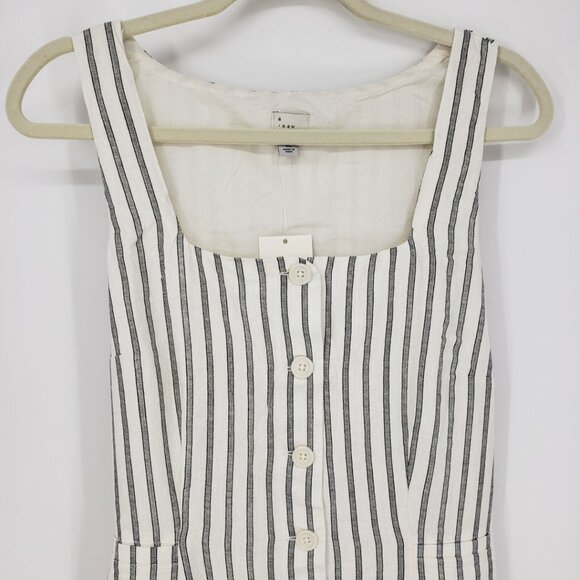 a new day Striped Button Front Sun Dress XL Linen Blend Mini Cream Black - Picture 4 of 11